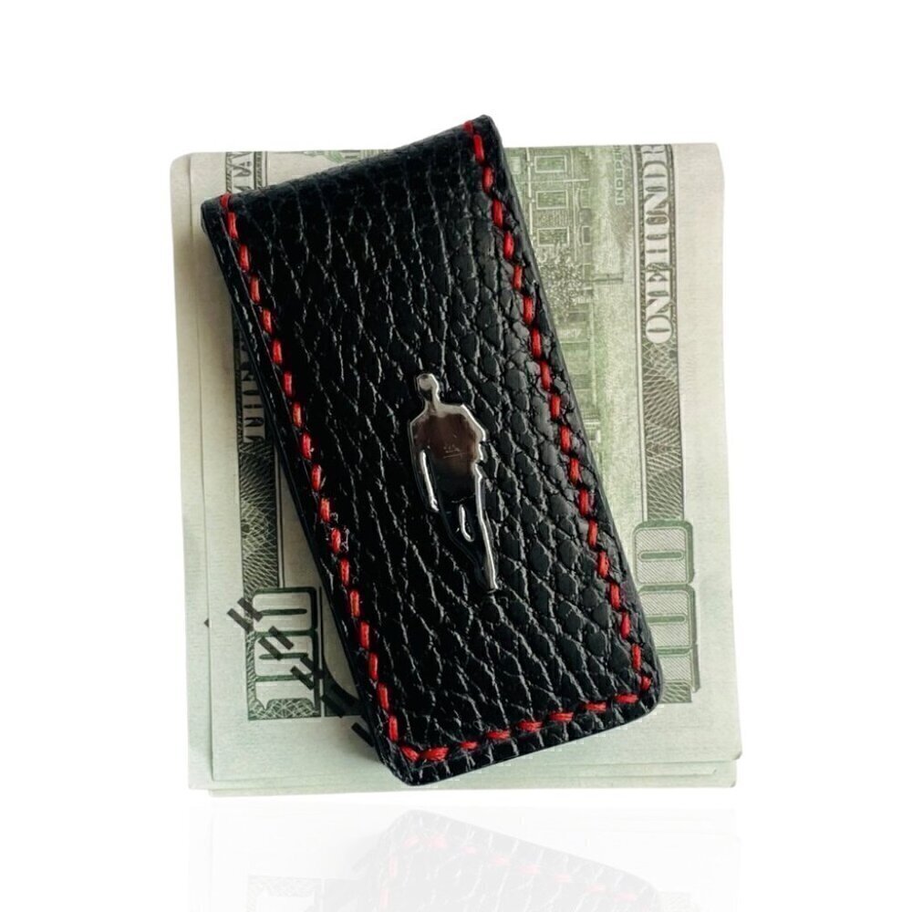 Hand Crafted Leather Money Clip, Strong Magnet, Accessory for Men (Black)
